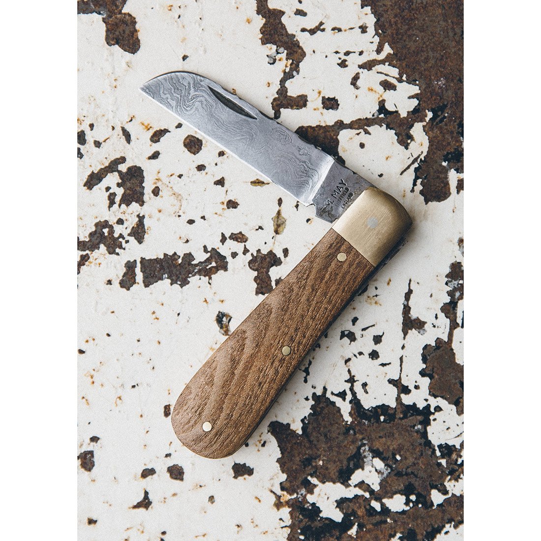 Damascus Steel English Elm Pocket Knife
