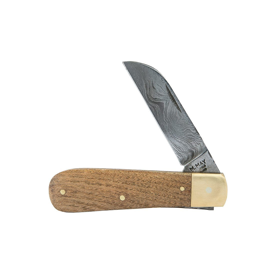 Damascus Steel English Elm Pocket Knife